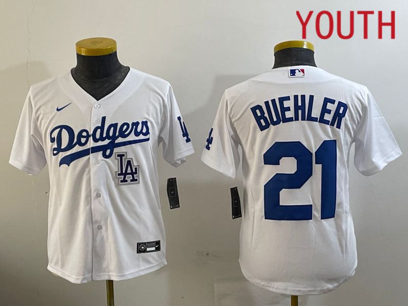 Youth Los Angeles Dodgers #21 Buehler White Game 2024 Nike MLB Jersey style 11213->youth mlb jersey->Youth Jersey